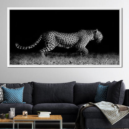 Black and White Jaguar Running Canvas Wall Art