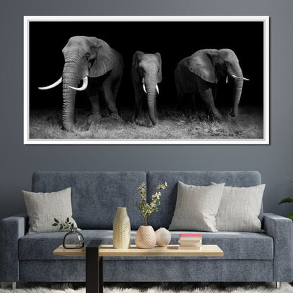 Black and White Elephants Canvas Wall Art