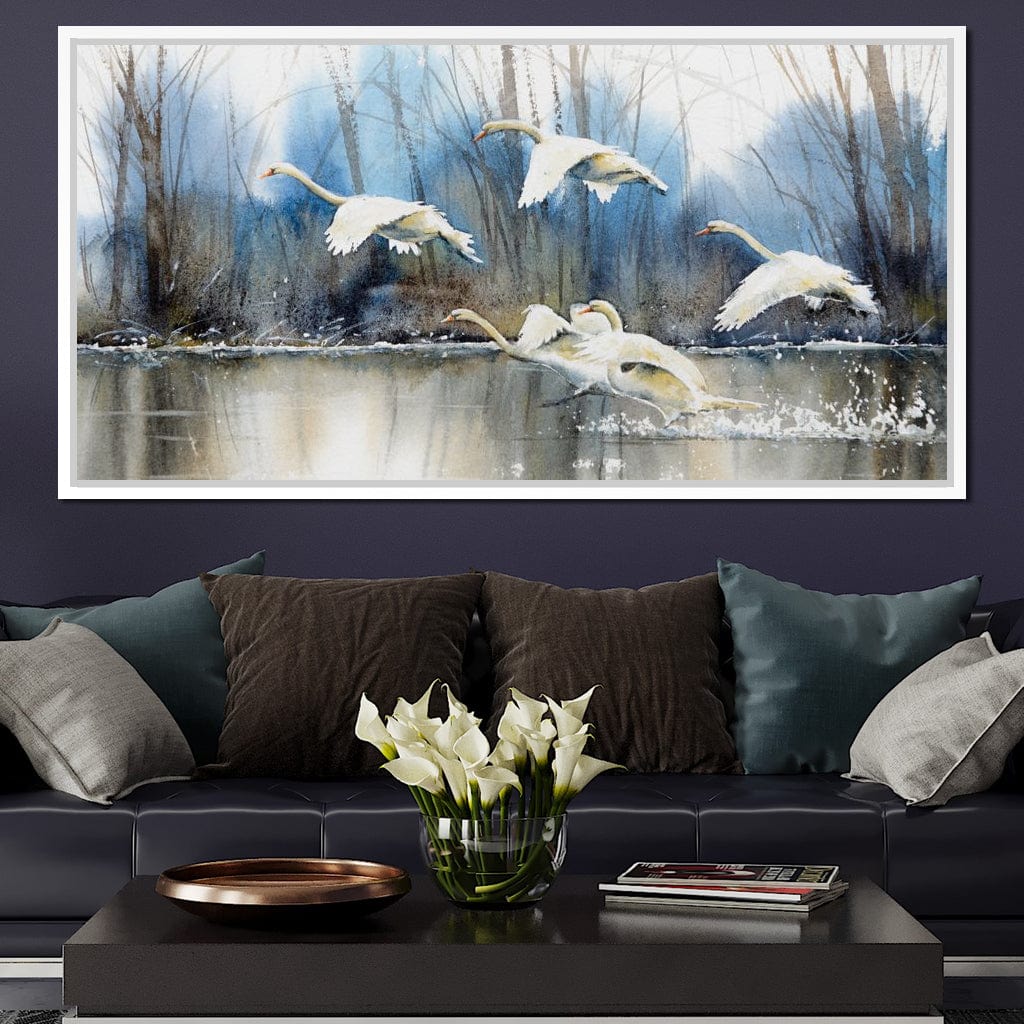White Swans Canvas Wall Art