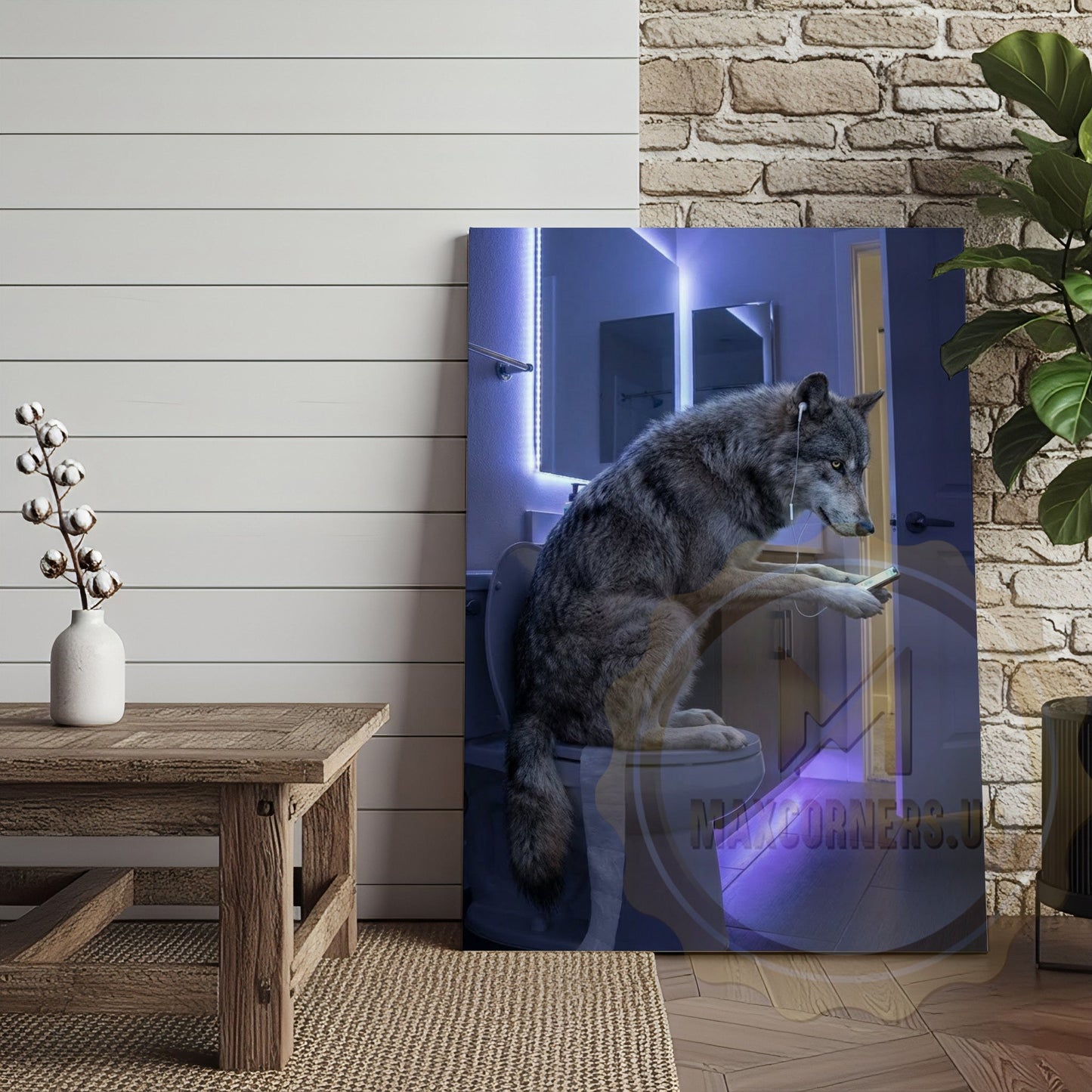 Wolf Canvas LED Mirror Modern Bathroom Night Canvas Wall Art