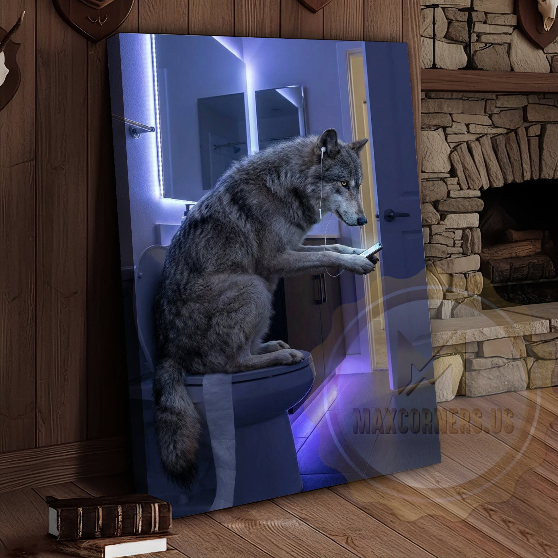 Wolf Canvas LED Mirror Modern Bathroom Night Canvas Wall Art