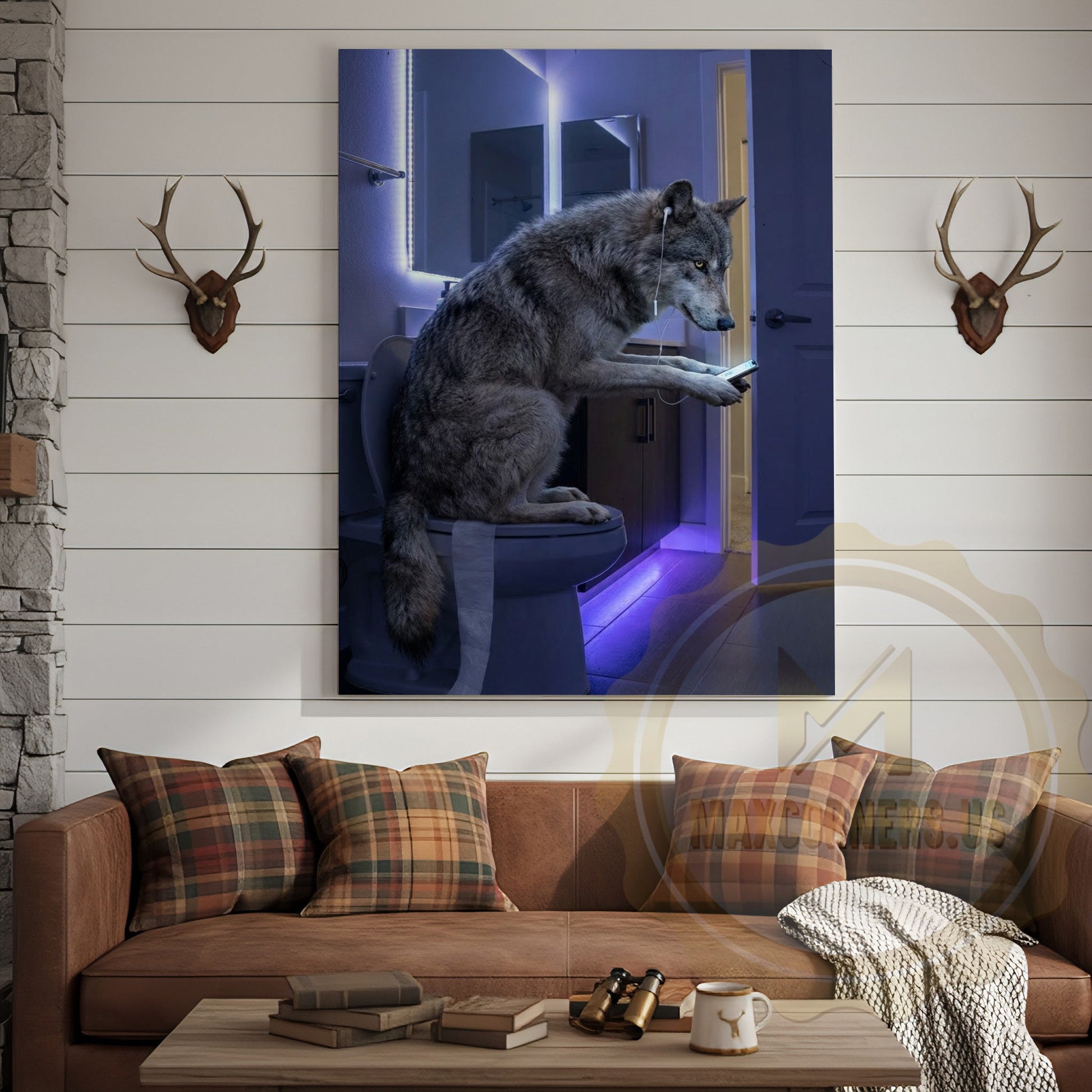 Wolf Canvas LED Mirror Modern Bathroom Night Canvas Wall Art