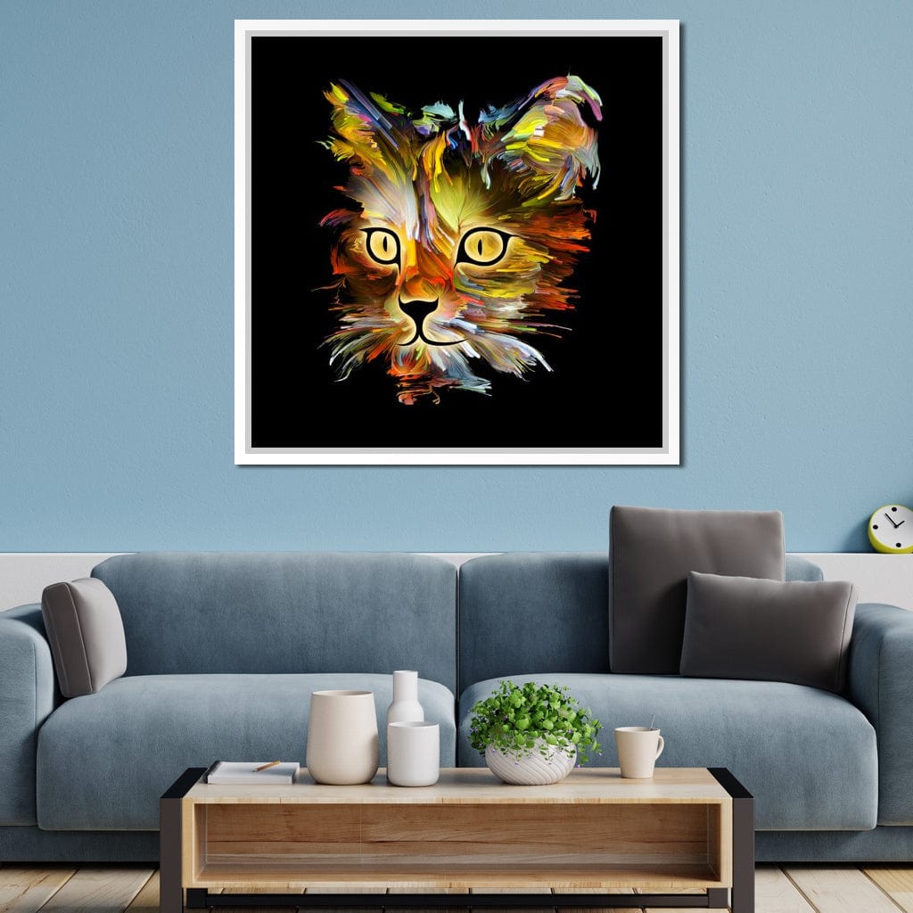 Colorful Cat on Black Background Canvas Wall Art