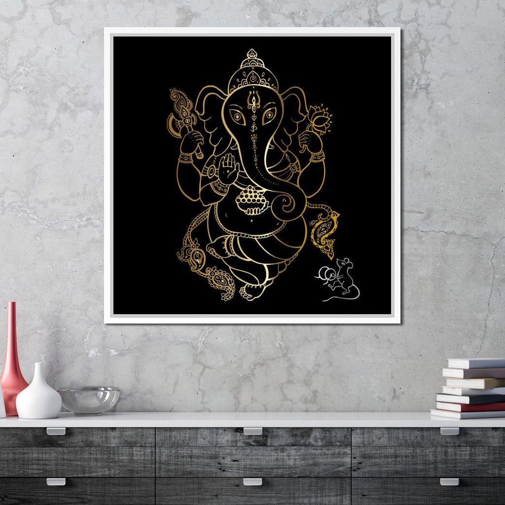 Golden Ganapati Canvas Wall Art