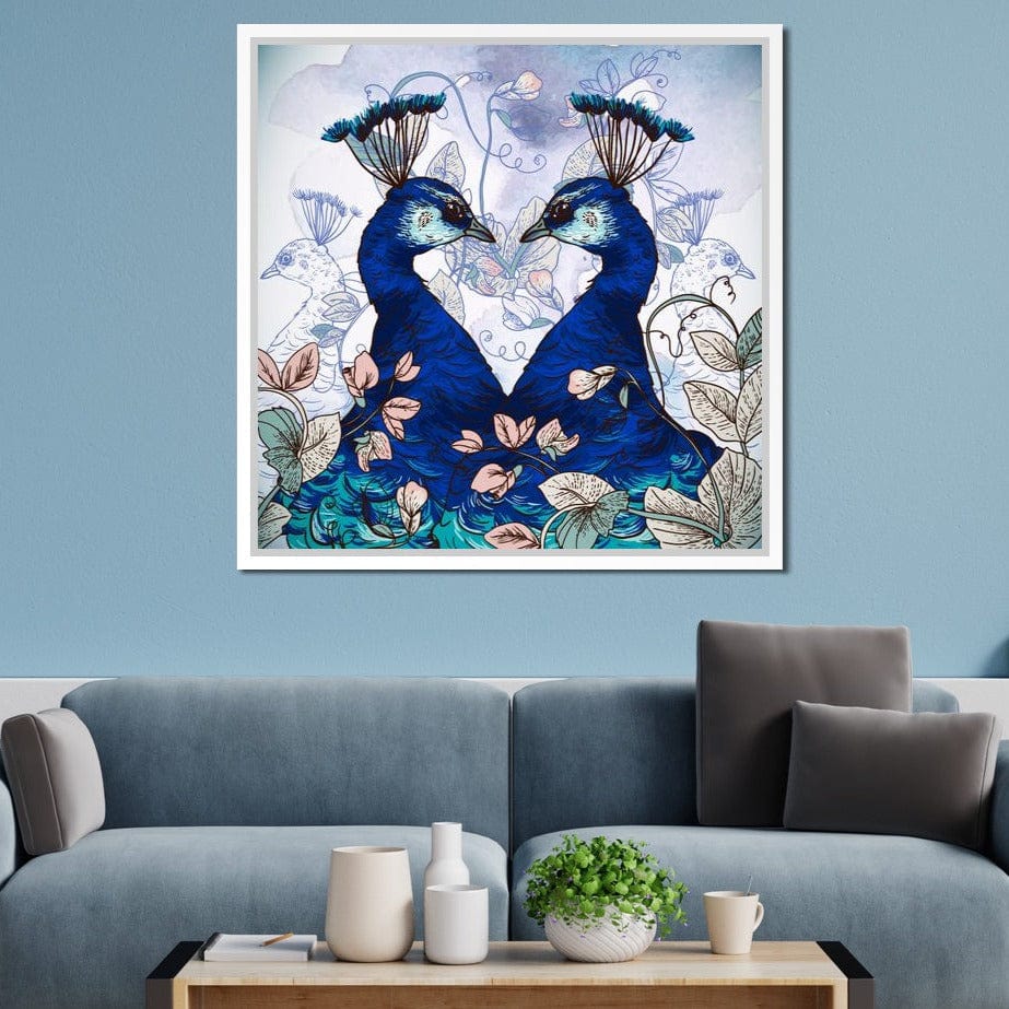 Blue Floral Peacocks Canvas Wall Art