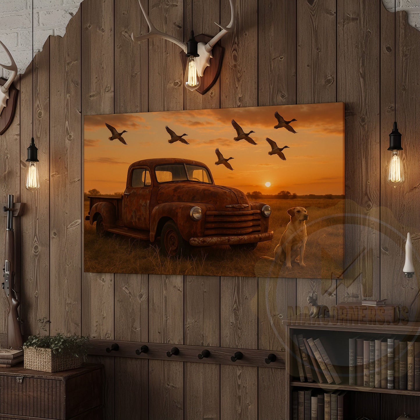 Deer Relaxing on Sofa with Wine Glass Wrapped Canvas