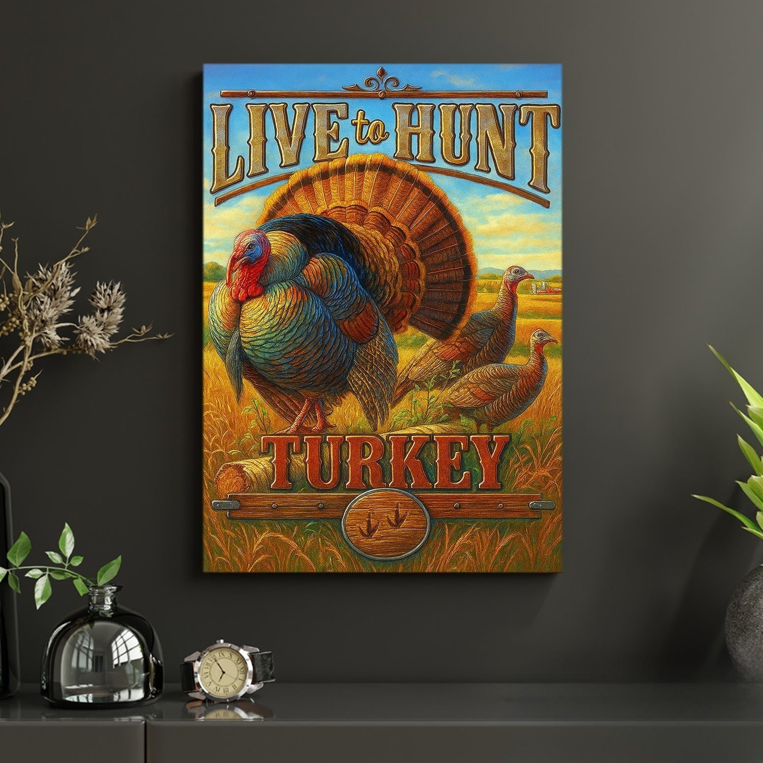 Turkey Hunting Canvas Wall Art – Rustic Wildlife Lodge Decor Gift for Hunters & Nature Lovers
