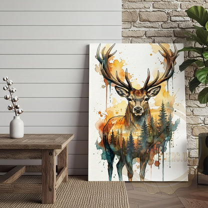 Bohemian Deer Canvas Wall Art - Warm Tone Watercolor Wildlife