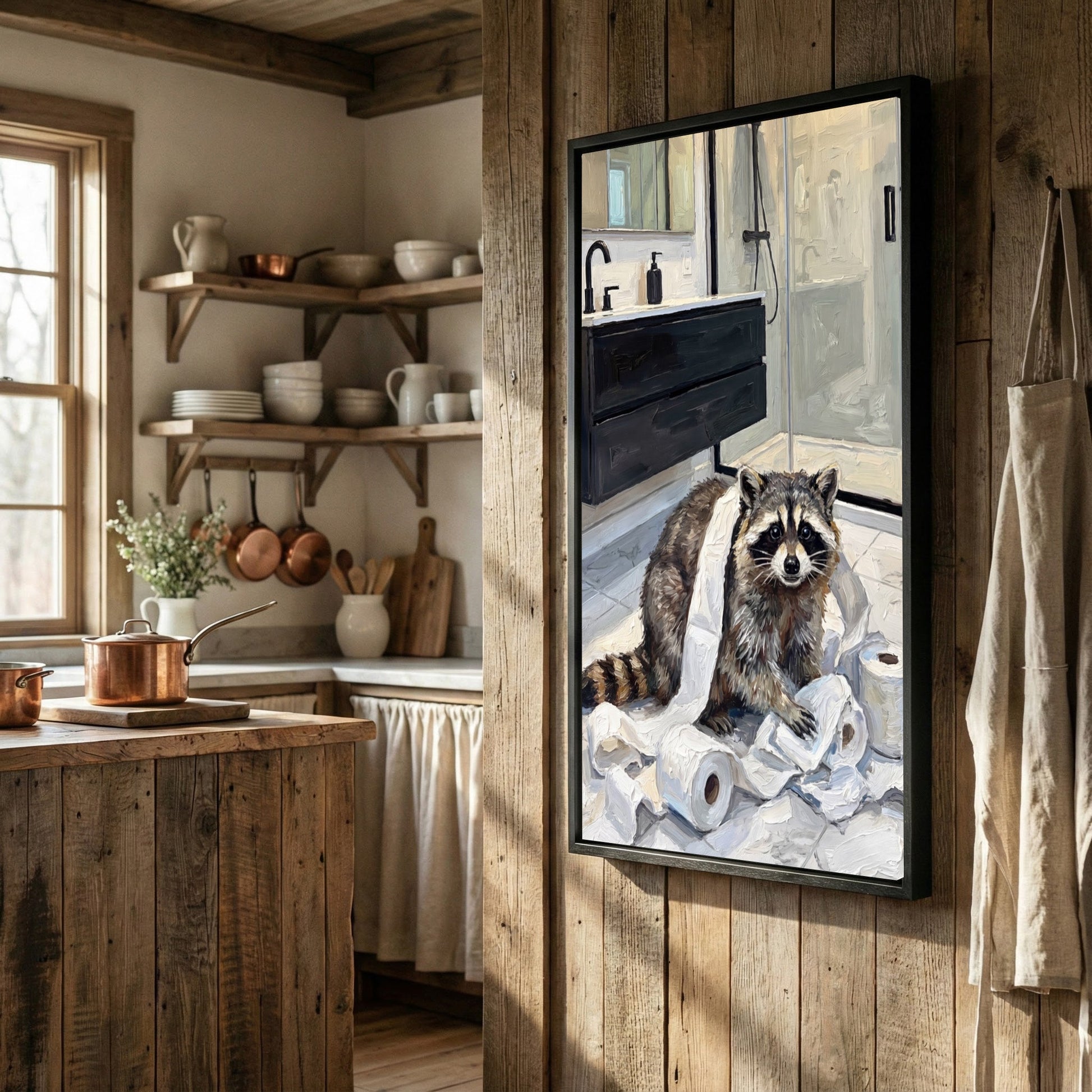 Funny Raccoon Bathroom Mess with Toilet Paper Canvas Wall Art