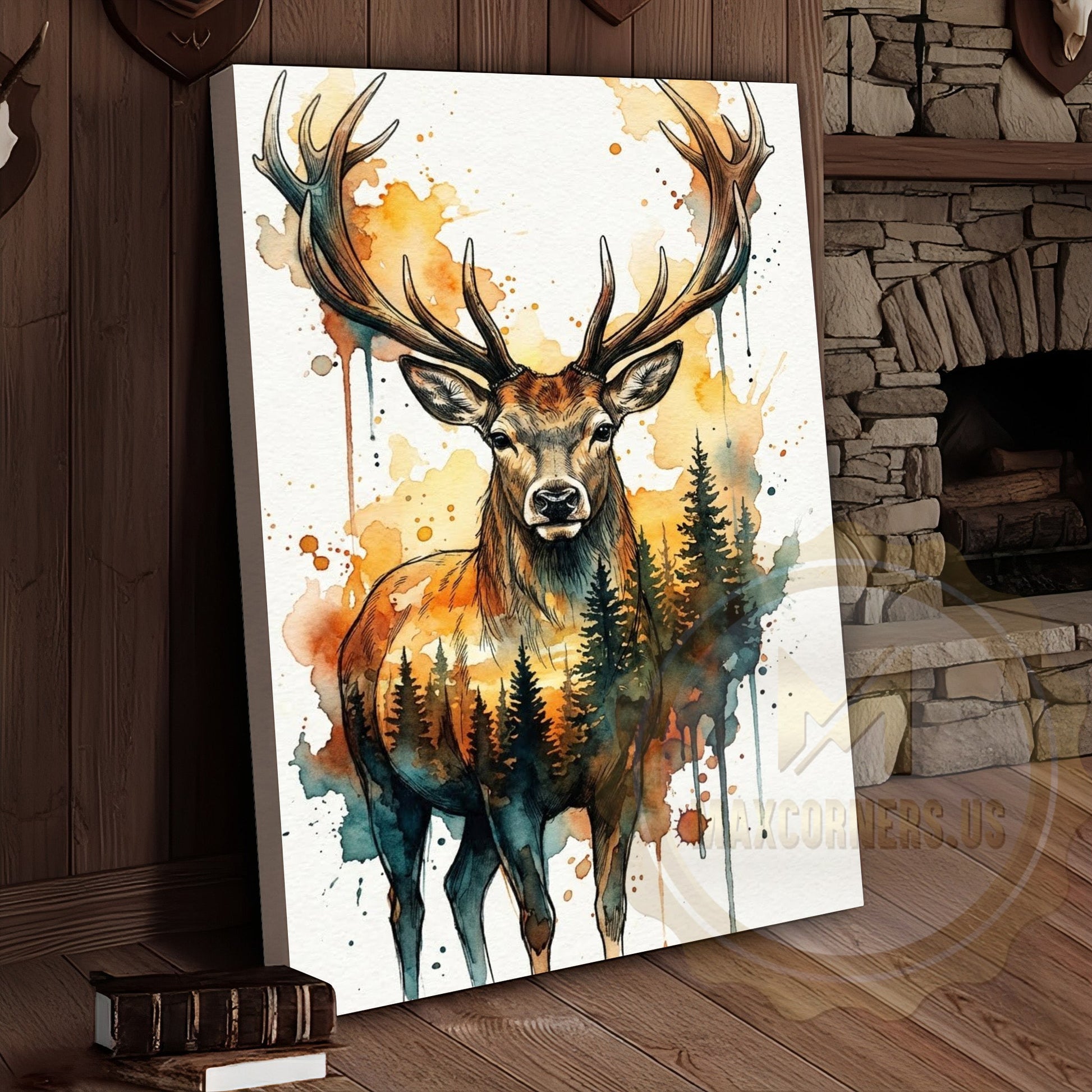 Bohemian Deer Canvas Wall Art - Warm Tone Watercolor Wildlife
