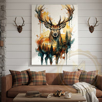 Bohemian Deer Canvas Wall Art - Warm Tone Watercolor Wildlife