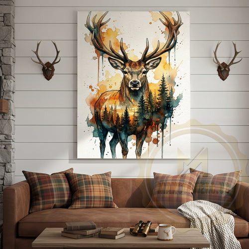 Bohemian Deer Canvas Wall Art - Warm Tone Watercolor Wildlife