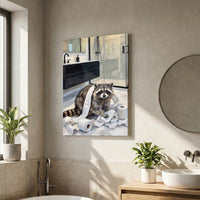 Funny Raccoon Bathroom Mess with Toilet Paper Canvas Wall Art