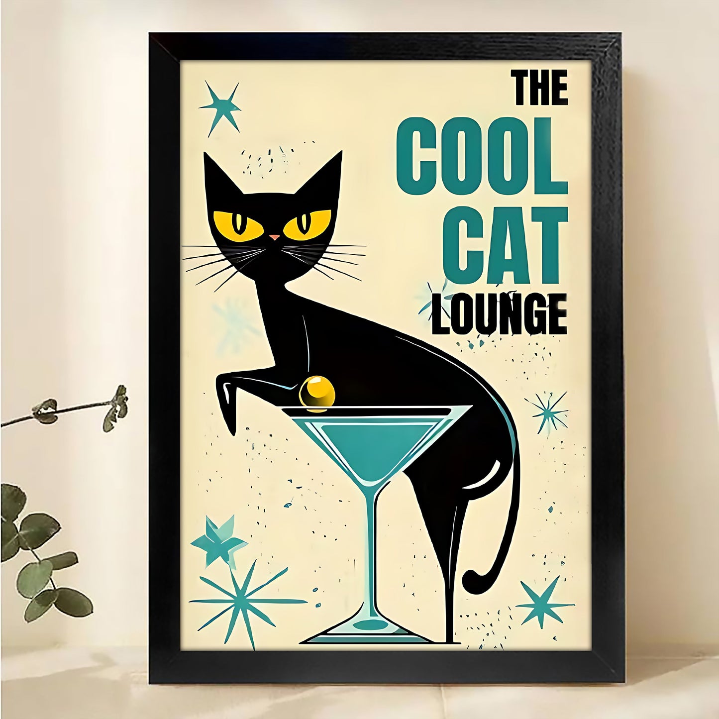 The Cool Cat Lounge Vintage- Poster Retro Cat Bar Wall Art