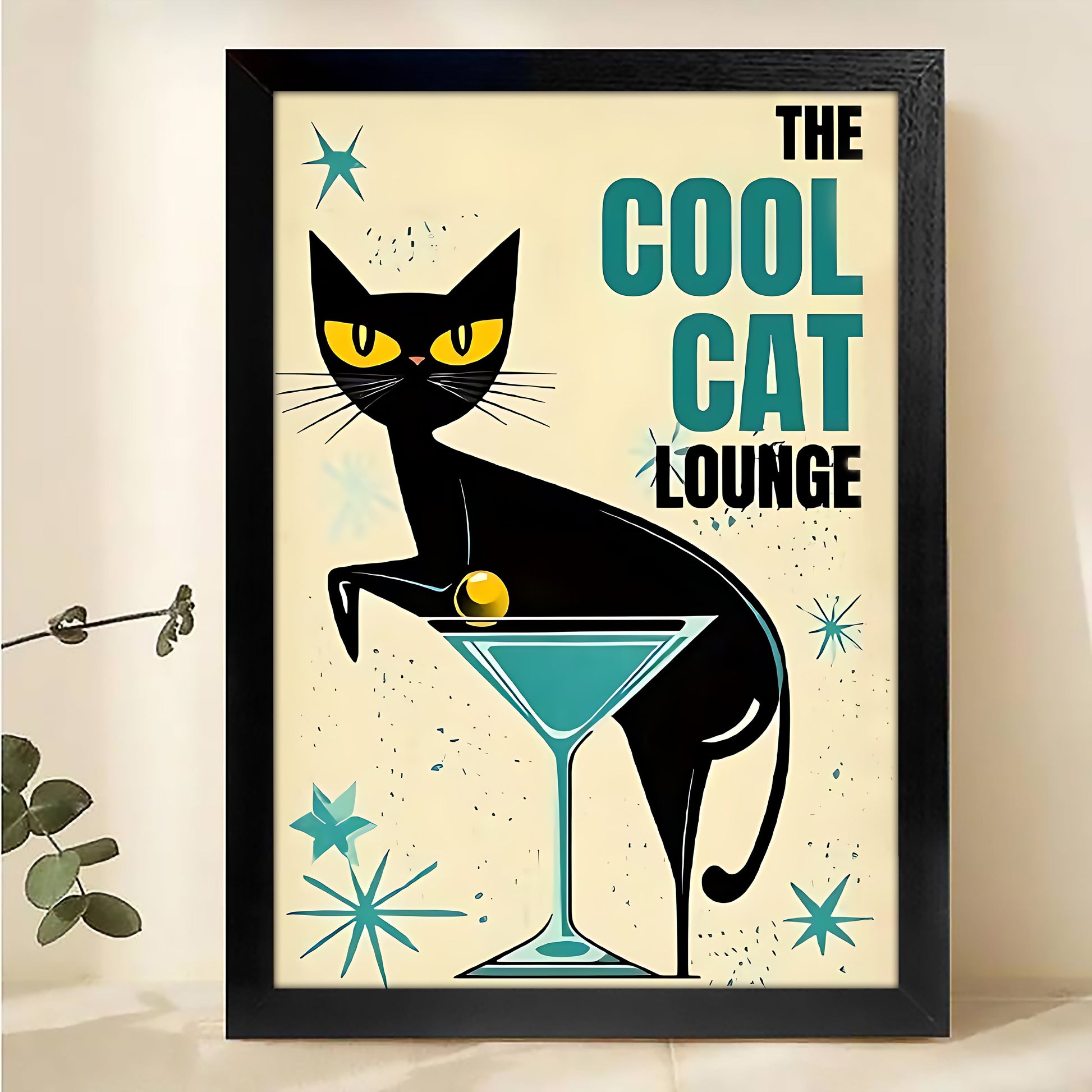 The Cool Cat Lounge Vintage- Poster Retro Cat Bar Wall Art