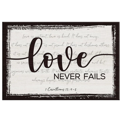 rustic love never fails 1 corinthians 13 4 8 wall art canvas (Landscape) (view 2)