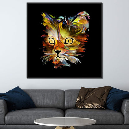 Colorful Cat on Black Background Canvas Wall Art