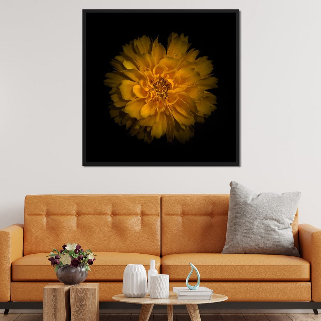 Orange Background Flowers Canvas Wall Art