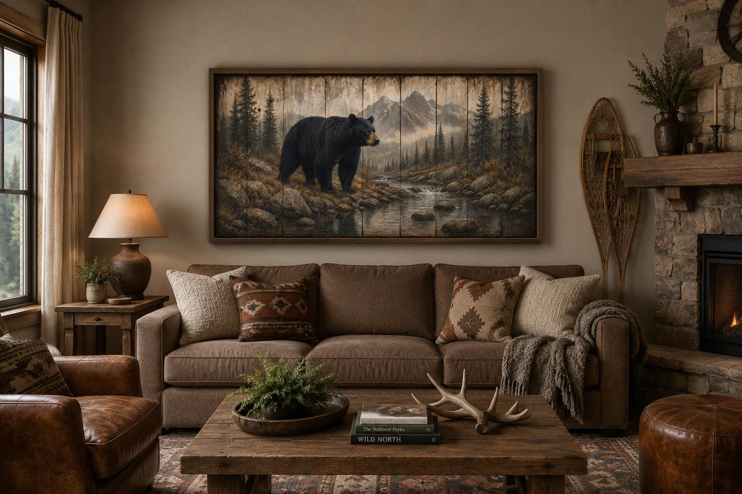 Black Bear Wall Art - Rustic Cabin Decor Canvas Print for Mountain Lodge