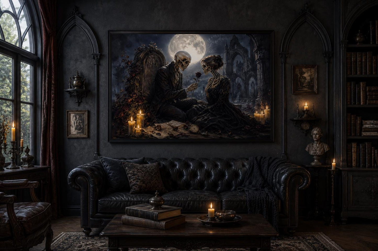 Gothic Skeleton Couple Art - Romantic Gothic Canvas for Dark Academia Wall