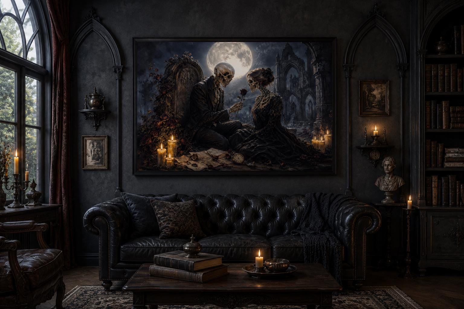 Gothic Skeleton Couple Art - Romantic Gothic Canvas for Dark Academia Wall