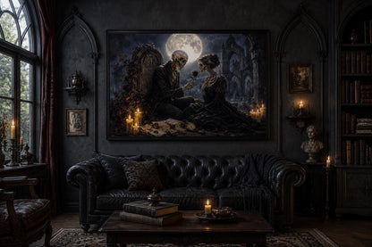 Gothic Skeleton Couple Art - Romantic Gothic Canvas for Dark Academia Wall