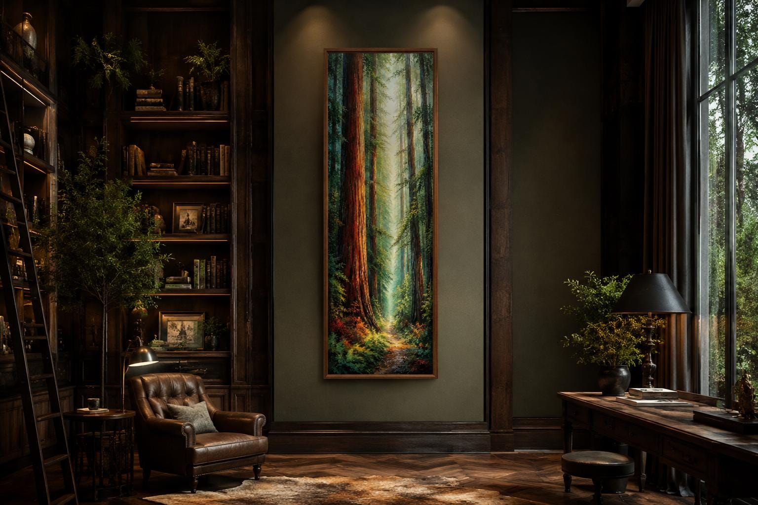 Redwood Forest Canvas - Tall Narrow Vertical Wall Art for Cabin Decor