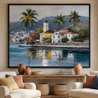 Tropical Harbor Church View Canvas Wall Art