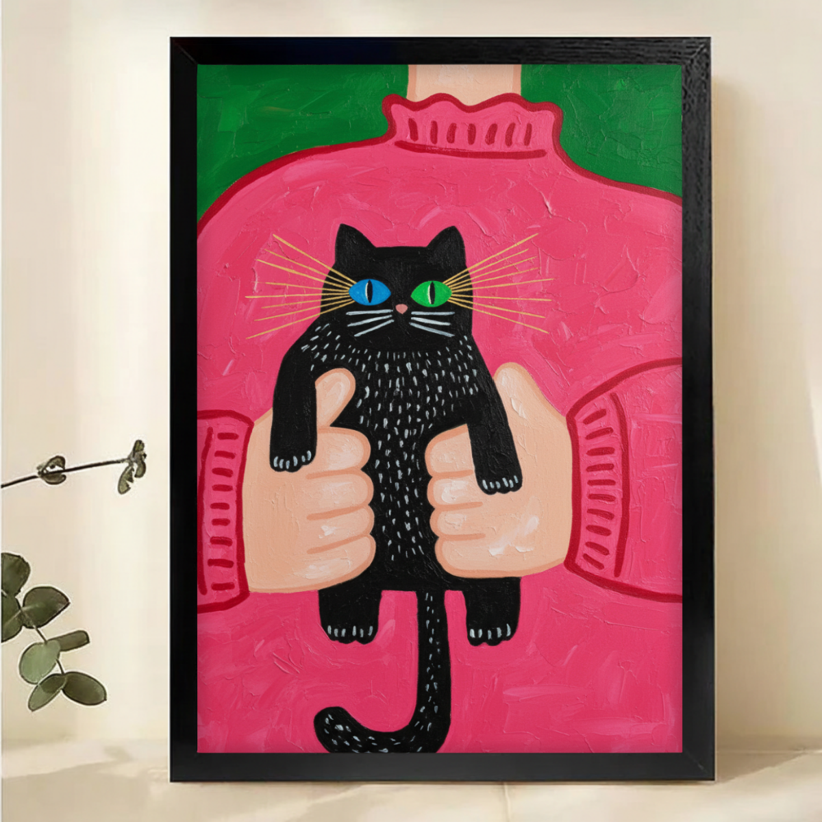 Cat Being Held Wall Art - Cute Black Cat Canvas Print