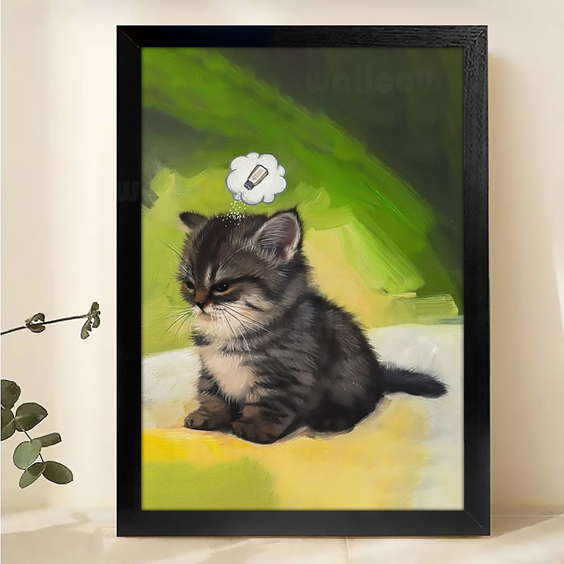 The Smoking Fluffy Kitten – Playful Painterly Wall Art on Natural Wood Canvas