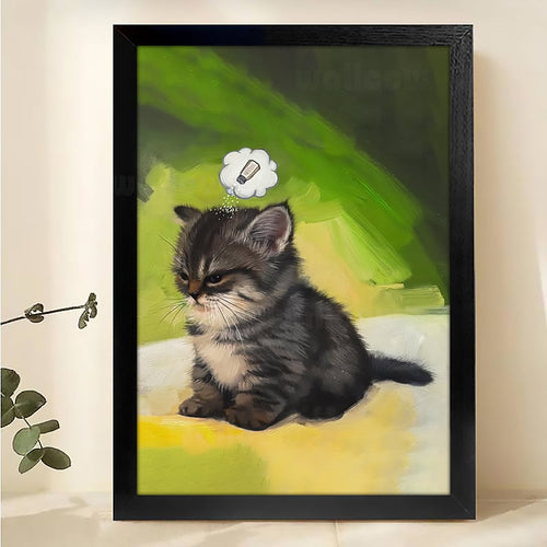 The Smoking Fluffy Kitten – Playful Painterly Wall Art on Natural Wood Canvas