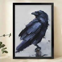 Raven Portrait Wall Art – Dark Academia Impasto Oil Painting Canvas Print on Natural Wood Frame
