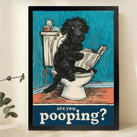 Are You Pooping? Funny Dog Wall Art – Vintage Woodcut Bathroom Canvas Print on Natural Wood Frame