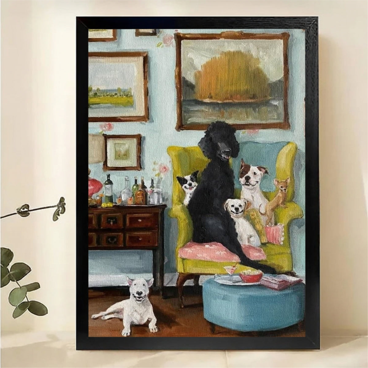 Dog Party Living Room Wall Art - Whimsical Poodle Print