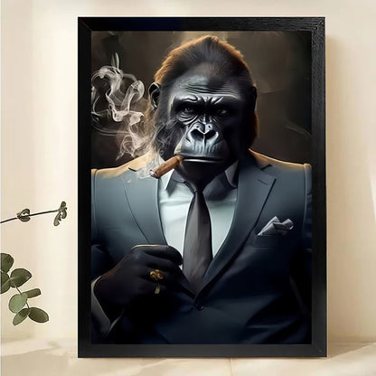 Gorilla in Suit Smoking Cigar – Boss Wall Art Framed Print
