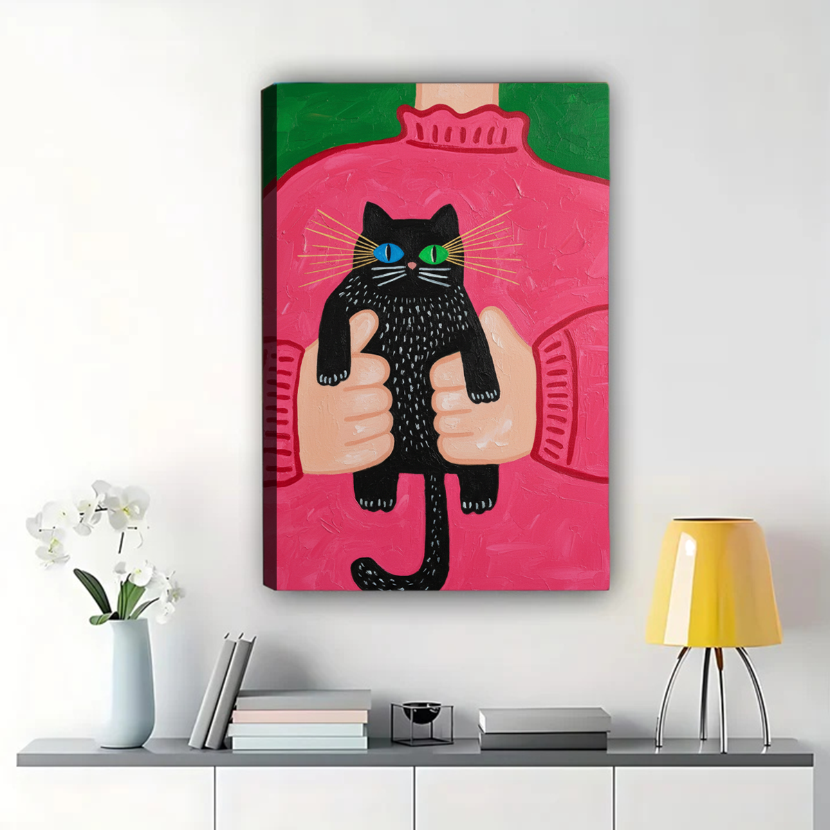 Cat Being Held Wall Art - Cute Black Cat Canvas Print