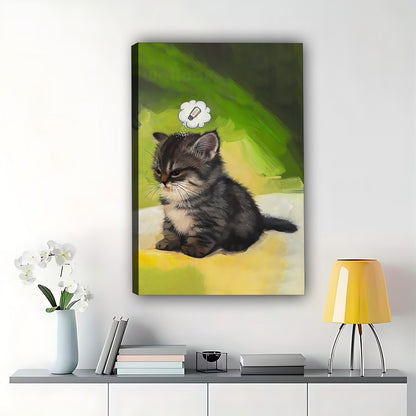 The Smoking Fluffy Kitten – Playful Painterly Wall Art on Natural Wood Canvas