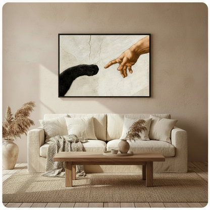 Black Cat Paw Meets Human Finger Canvas Wall Art