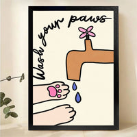 Wash Your Paws Bathroom Art - Cute Pet Hygiene Print Canvas Wall Art