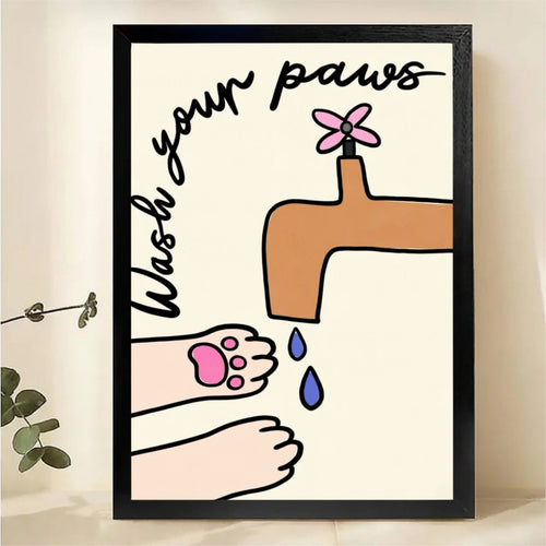 Wash Your Paws Bathroom Art - Cute Pet Hygiene Print Canvas Wall Art