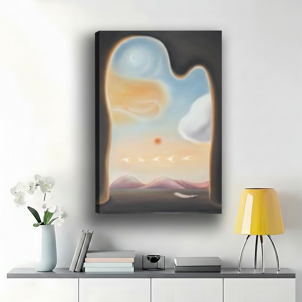 Abstract Arch Landscape Art Print – Dreamy Blue Orange Watercolor Canvas Wall Decor