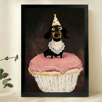 Dachshund Birthday Party Art Print – Whimsical Dog Canvas Wall Decor