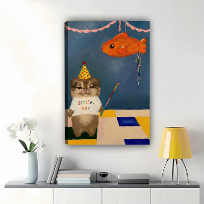 Special Boy Cat Canvas Wall Art for Playful Home Decor