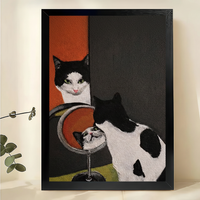 Tuxedo Cat Mirror Reflection Art Print – Whimsical Black White Cat Canvas Wall Decor