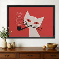 Smoking Black Cat – Retro Vintage Wall Art on Natural Wood Canvas