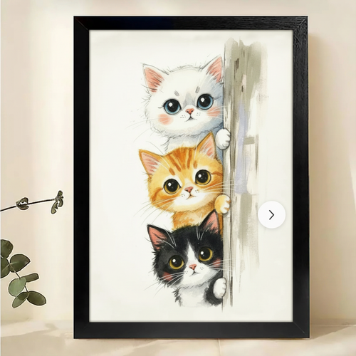 Three Cute Kittens Peeking Wall Art – Watercolor Cat Print for Nursery and Home Decor