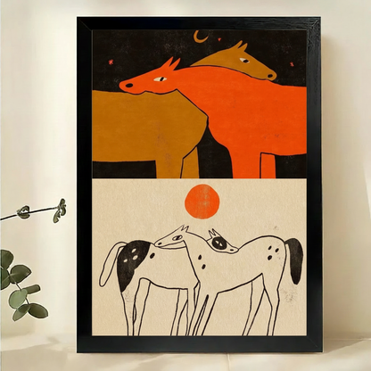 Horses Art Print – Day Night Dual Scene Canvas Wall Decor Framed