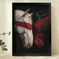 Horse Canvas Wall Art – White & Red Line Art Print on Black