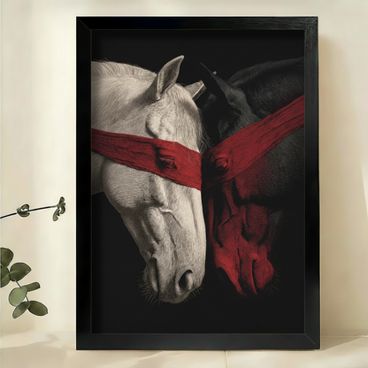 Horse Canvas Wall Art – White & Red Line Art Print on Black