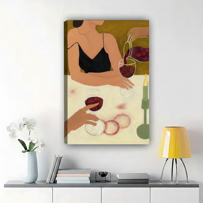 Wine Tasting Art Print – Modern Women Canvas Wall Decor for Home Bar